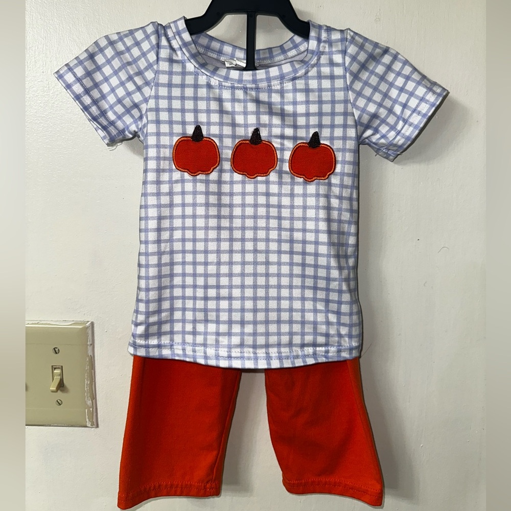 Kids Two Piece Smocked Pumpkin Outfit